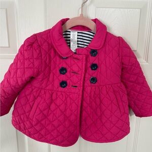 Pink Fuschia with Navy Flower Buttons Quilted Kids Jacket
